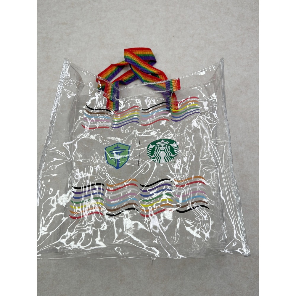 Starbucks Rainbow Clear Tote Bag Handles‎ Limited Edition 12 x 12 x 6